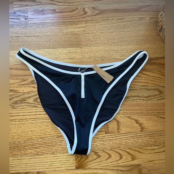 SKIMS 4X sporty zipper skim dipped Tanga bikini/tankini bottom Color: Onyx - Picture 1 of 3